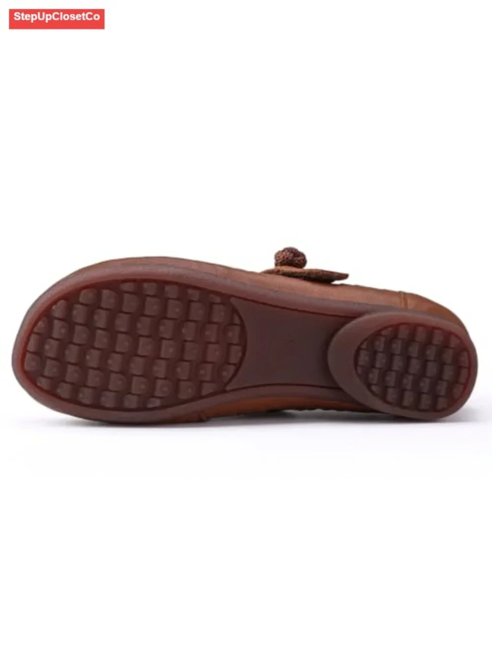 Woven Leather Mary Jane Ballet Flats Round Toe Adjustable Strap